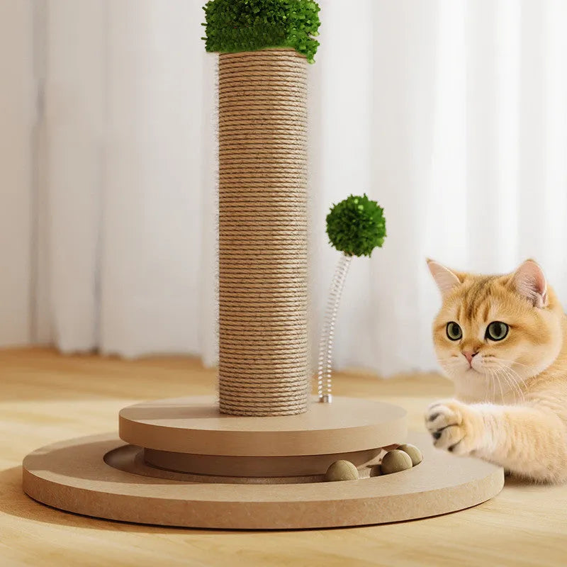 Canna coloured vertical cat climbing frame with hemp rope scratching surface and density plate base