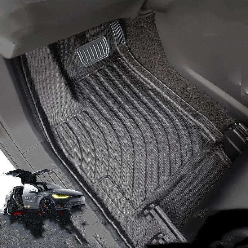 Tesla Model X waterproof TPE foot mats and trunk liner set for left-hand drive vehicles