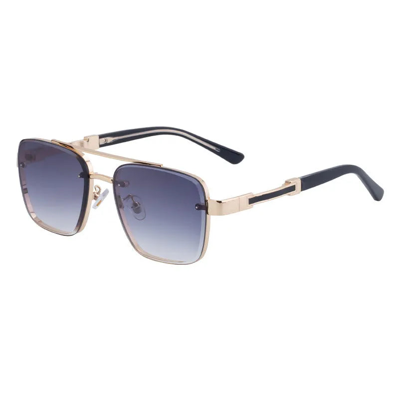 Men's UV protection vintage sunglasses with PC frame, grey tinted lenses, gold double gray colour