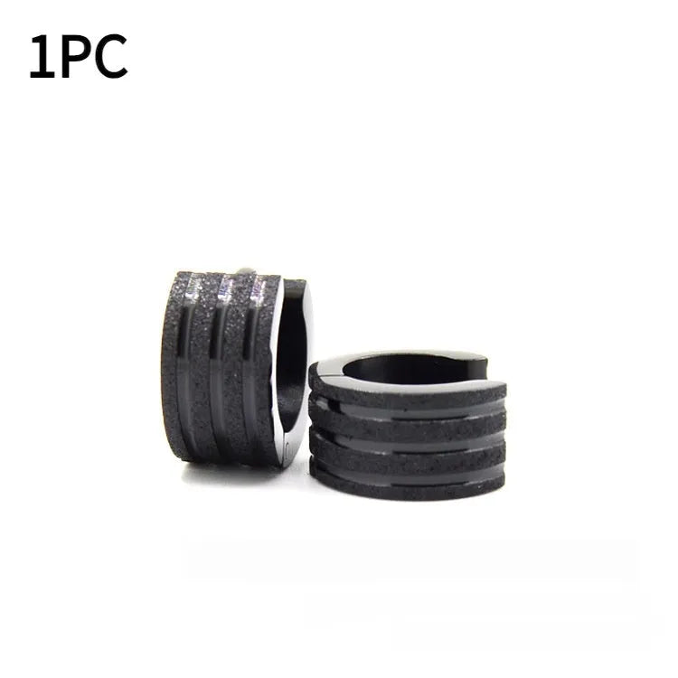 Korean style geometric titanium steel earrings with three-line frosted design in black, gold or steel colour options