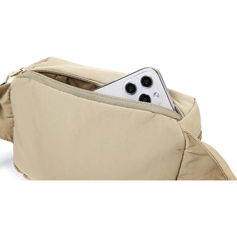 Outdoor casual sports messenger phone bag in Oxford cloth, 21x5x13cm, beige colour, with sandwich pocket