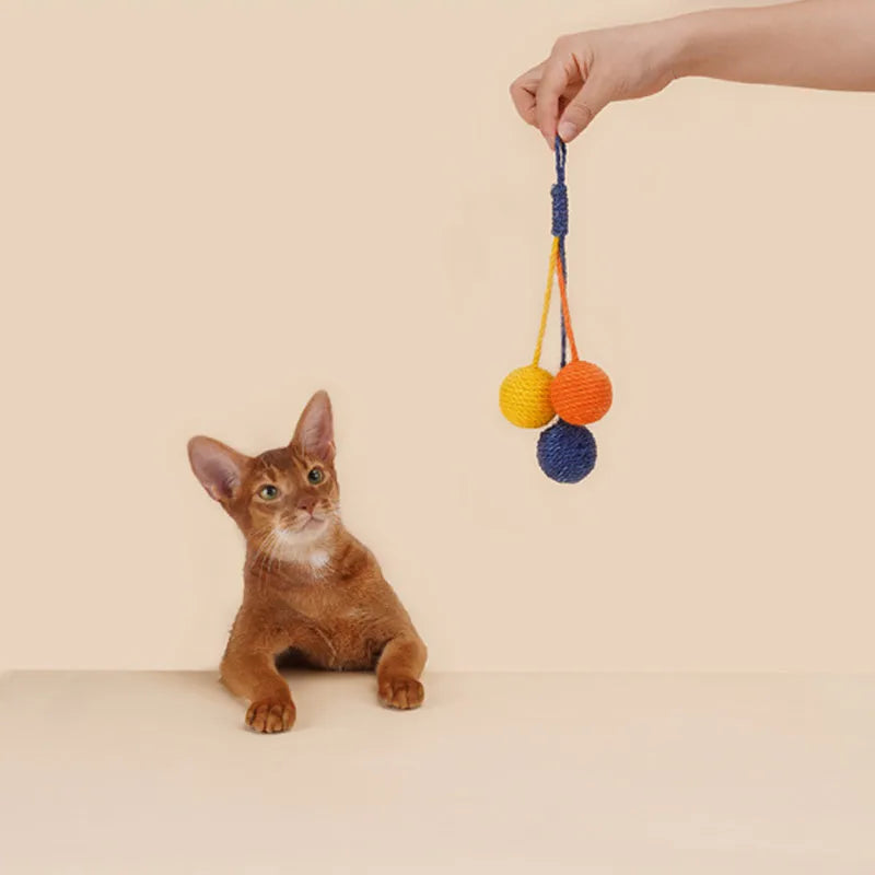 Cat toy set with teaser stick and bite-resistant catnip ball in blue colour, 255x105mm