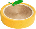 Orange circular cat scratching board with sisal surface and slightly concave centre for sleeping