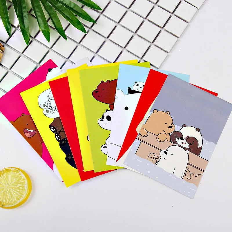 Set of nine minimalist cartoon style postcards depicting global landmarks including a retro Paris tower.