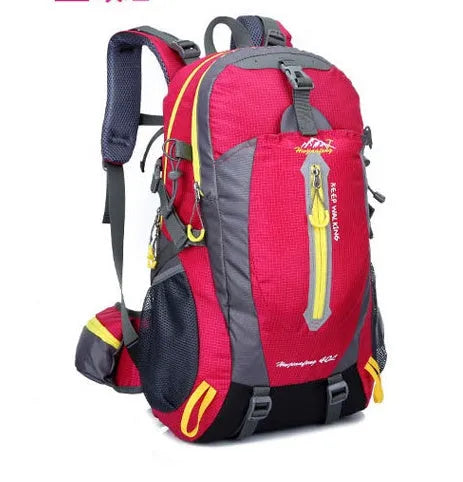 36-55L nylon hiking camping backpack in green for outdoor mountaineering and sports gear storage