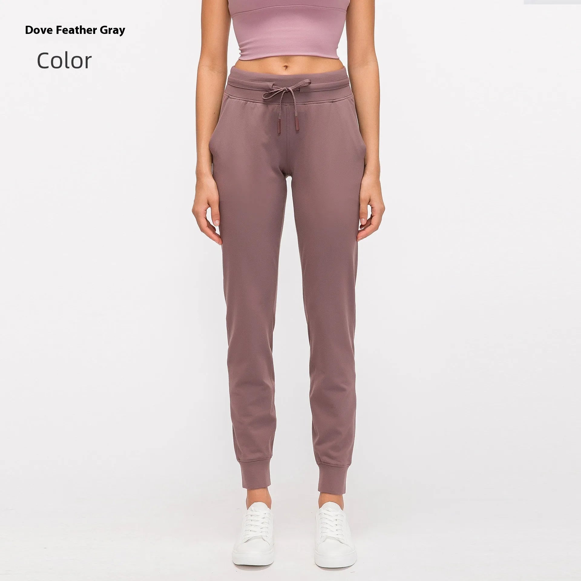Women's high-waist yoga pants with drawstring waist in Belgian Blue colour