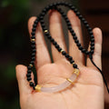 Natural frosted black agate white chalcedony necklace with 925 silver pendant