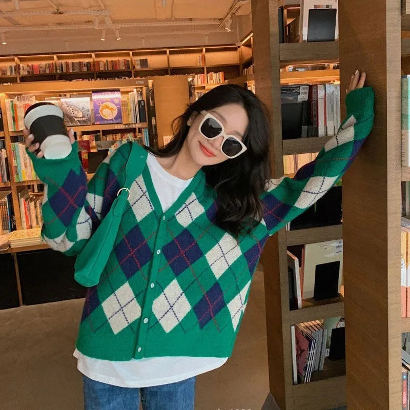 Japanese Korean casual knitted cardigan coat in pink green black khaki macaron colours