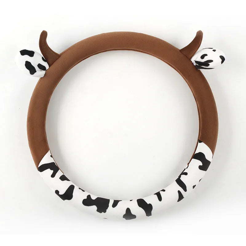 Plush car steering wheel cover with protective handle in black or coffee brown colours