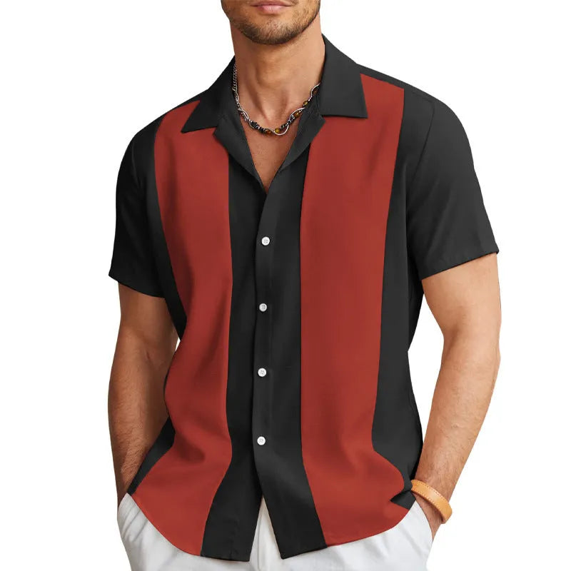 Men's striped slim fit polyester Hawaiian shirt in DXCS-327 colour, cardigan style, for seaside daily wear