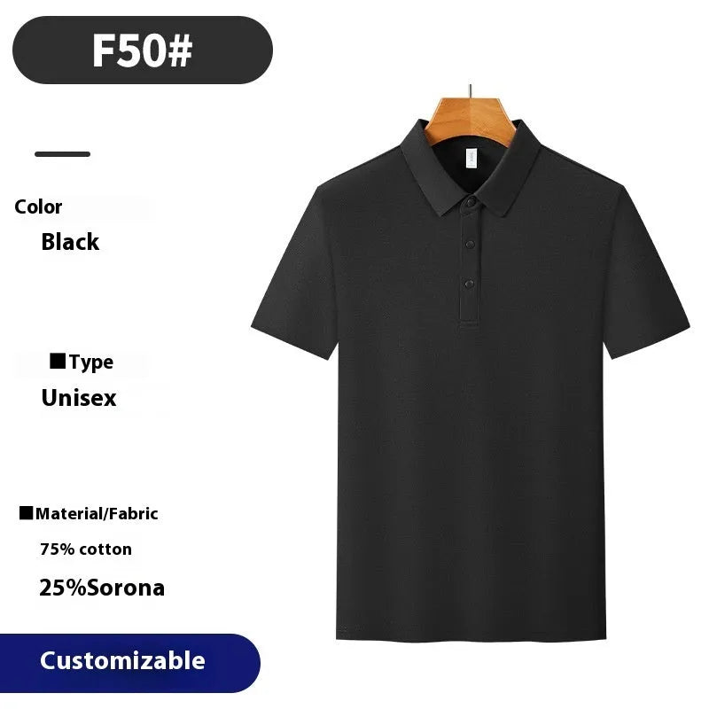 Men's short sleeve business polo shirt in cotton blend fabric with seamless construction, shown in solid colour options