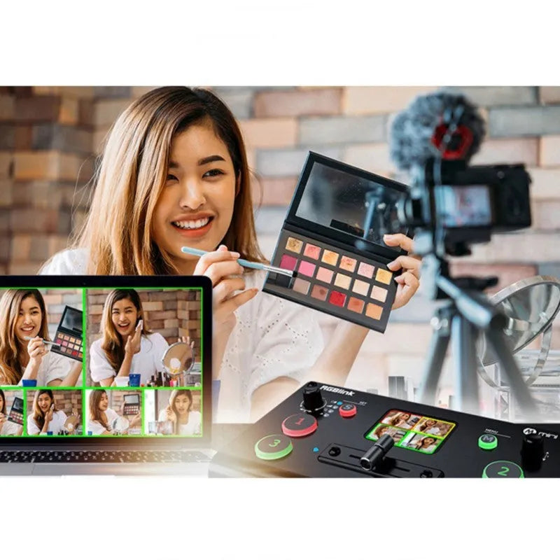 RGBLINK 4-way HDMI multi-format switcher unit with TFT screen and multiple input/output ports.