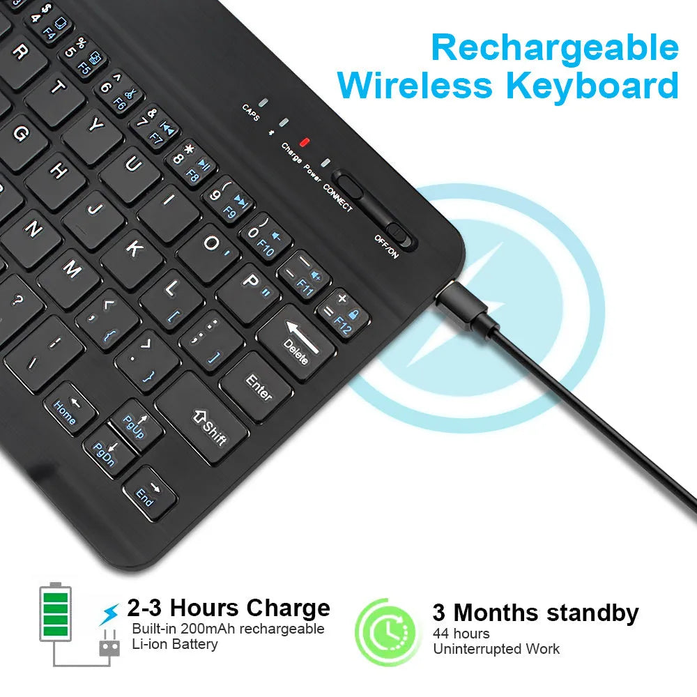 Mini Bluetooth wireless keyboard in black or white with tablet
