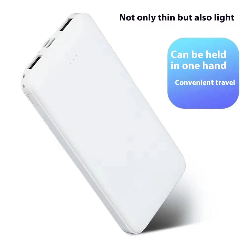Ultra-thin white mini power bank 10000mAh with Type-C port and compact design