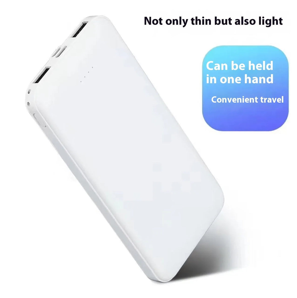 Ultra-thin white mini power bank 10000mAh with Type-C port and compact design