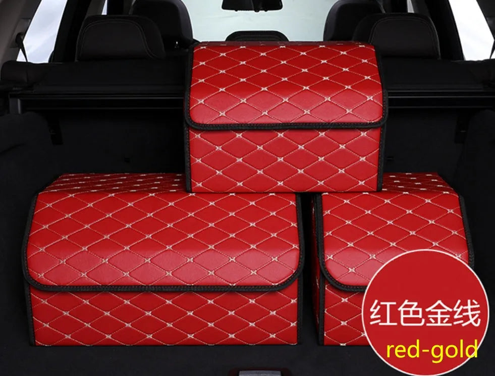 Leather car organiser storage box in Black, size Large 30x30x55cm on car back seat