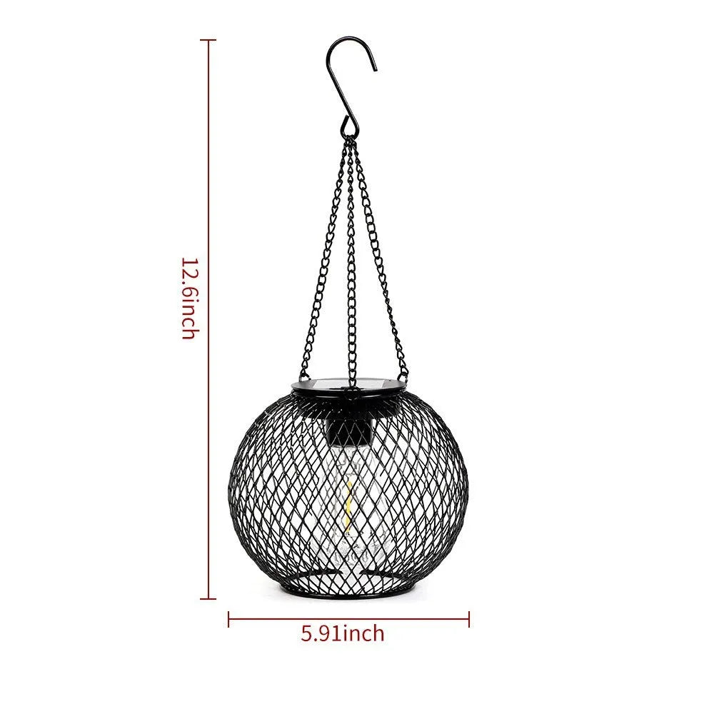 Outdoor garden courtyard hollow-out iron lantern lamp with super bright light, cylindrical or round flat iron design