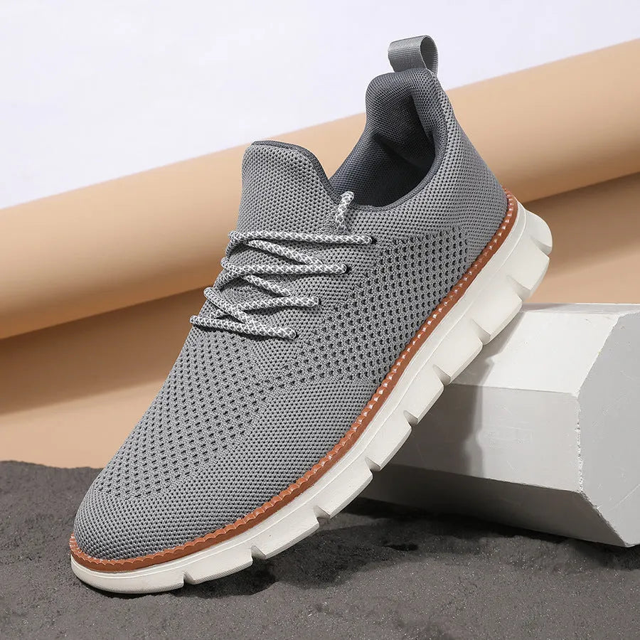 Men's grey and black mesh casual sneaker with round toe and low heel