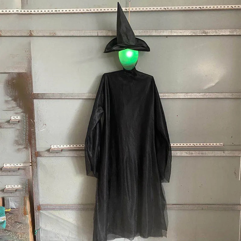 Halloween hanging ghost prop with voice control, flashing red eyes and installation tubes