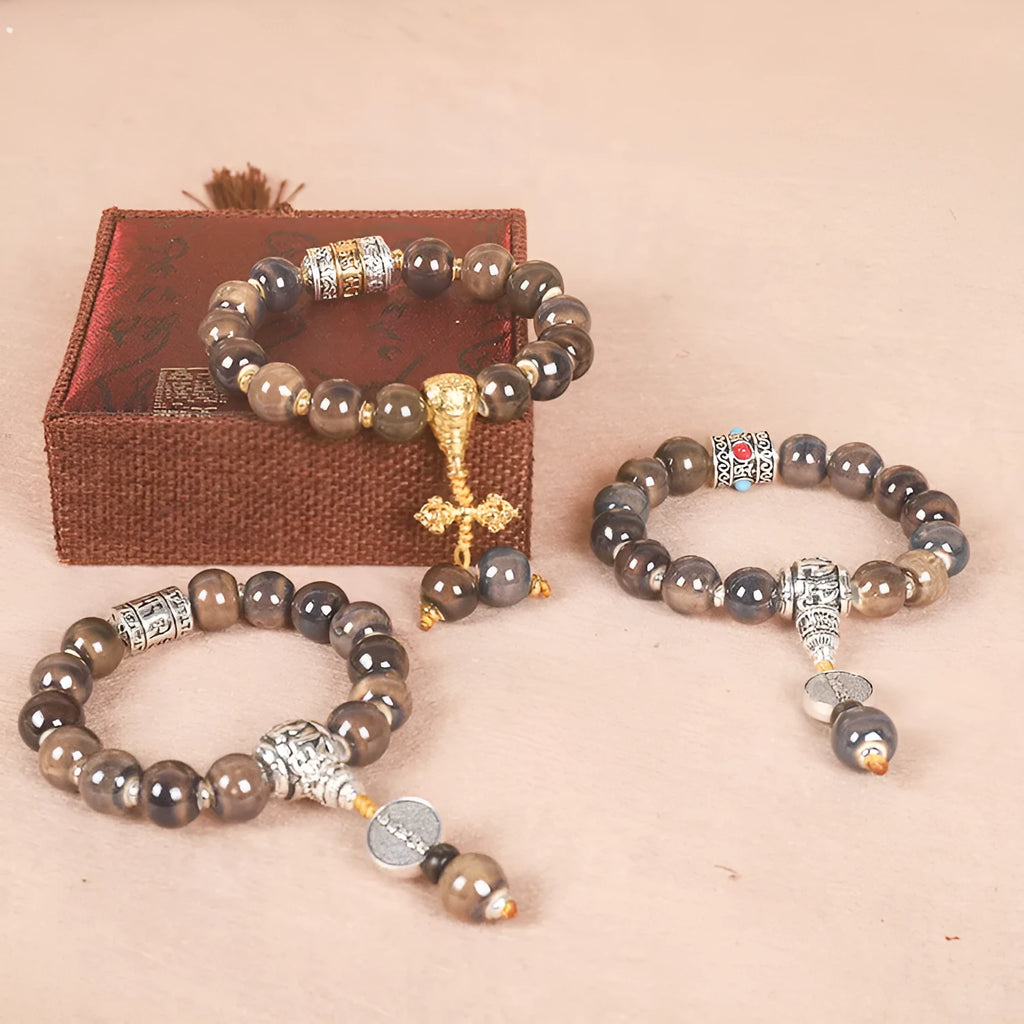 Men's gradient ceramic blessing bracelet with coloured glaze beads, shown in one of six colour types.