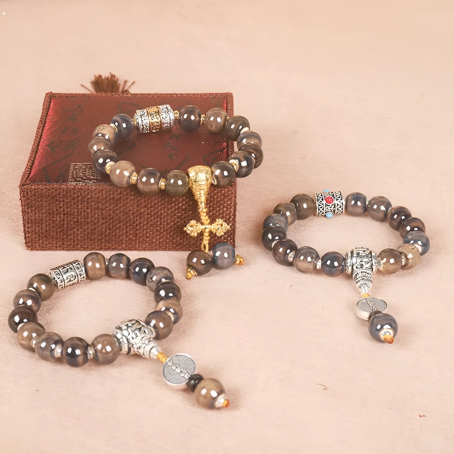 Men's gradient ceramic blessing bracelet with coloured glaze beads, shown in one of six colour types.
