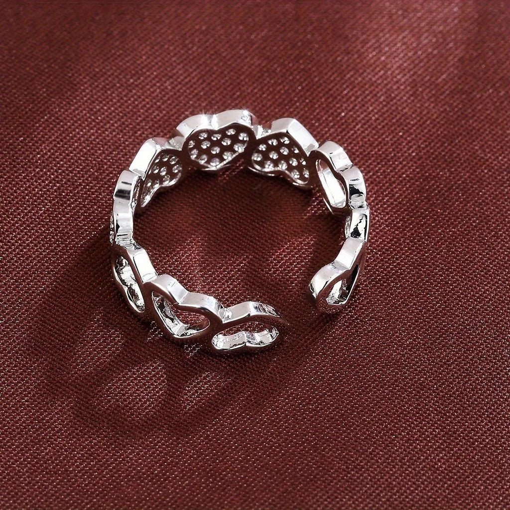 Adjustable geometric heart ring for couples in gold or silver finish