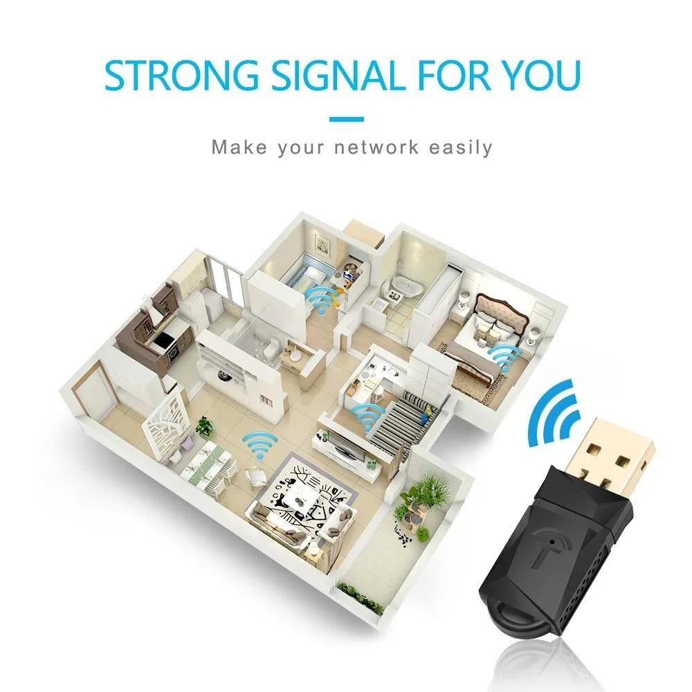 Rocketek WL3AT black USB wireless network card providing 600Mbps Ethernet connectivity for a laptop