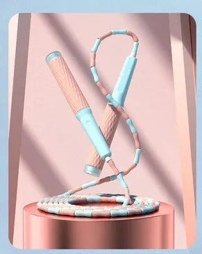 Children's skipping rope with bamboo beads in pink, blue, purple or green colour, 2.8 metres long