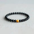 Black obsidian stone bracelet with geometric beads in Korean style design