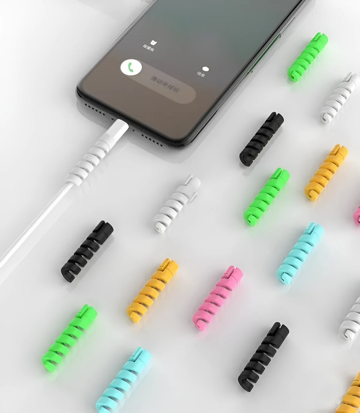 Plastic charging cable protector in black, 3.5cm length, for USB cable strain relief