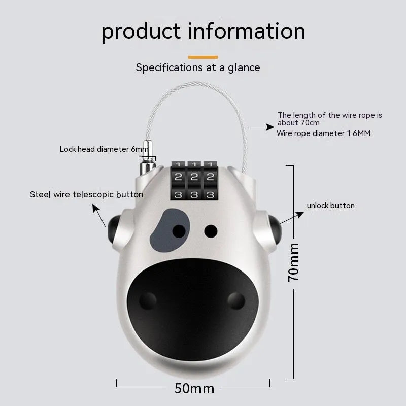 Retractable helmet lock with ABS plastic housing and extended wire rope