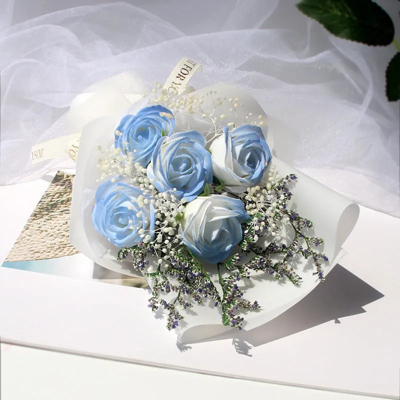 Dried flower and soap flower bouquet under glass dome on wooden LED base, available in multiple colours including Aisha Pink and Light Purple