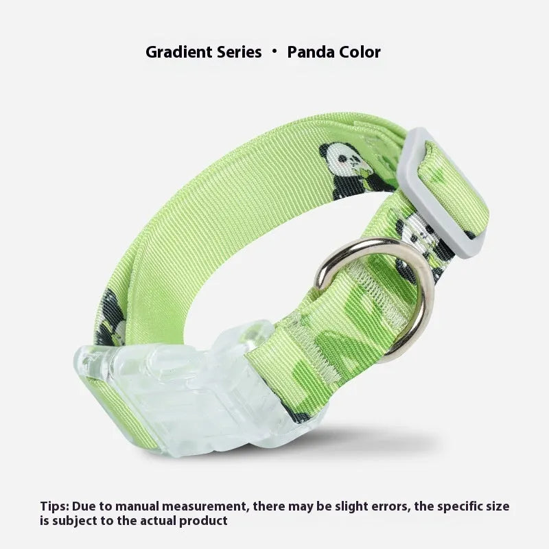 Adjustable nylon dog collar with cartoon gradient printing in gradient colour and Panda Green options