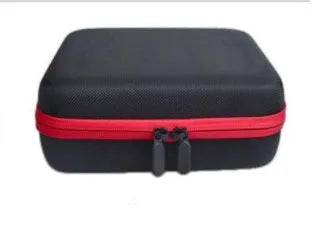 Red EVA cube-shaped bag with 30 compartments for 15ml essential oil bottles, shown with zipper open.