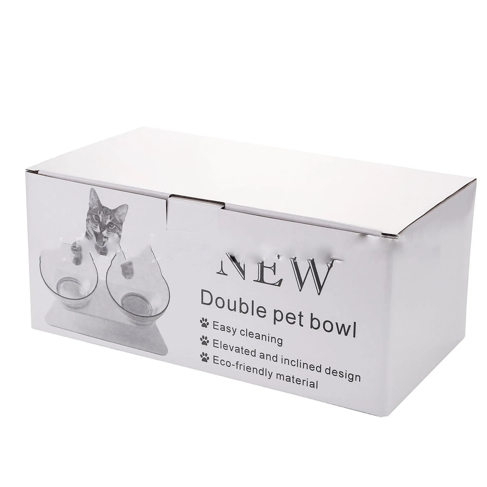 Non slip double cat bowl with raised stand transparent plastic pet feeder for dogs and cats
