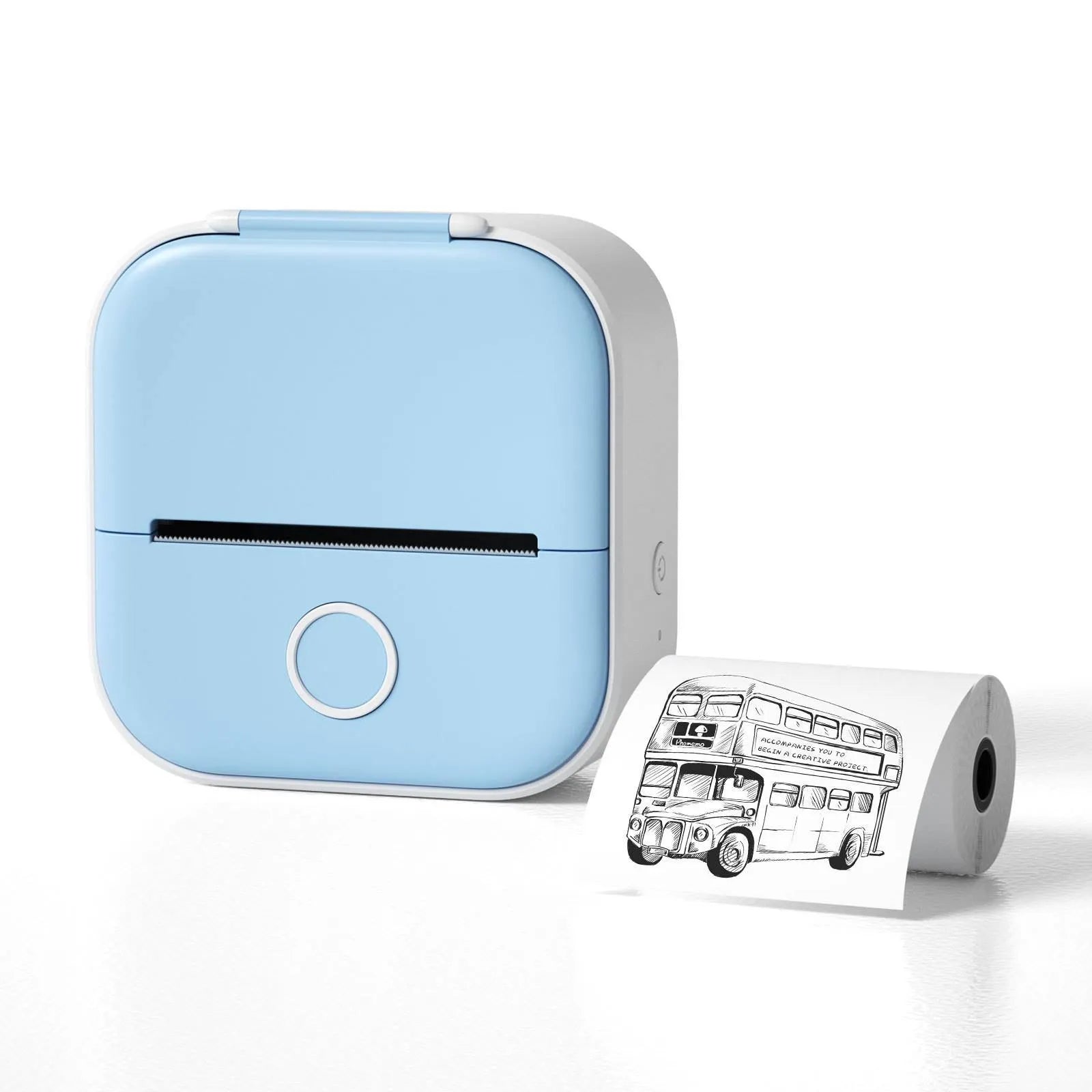 Mini portable printer with USB cable and protective rabbit ear case in pink, green or white