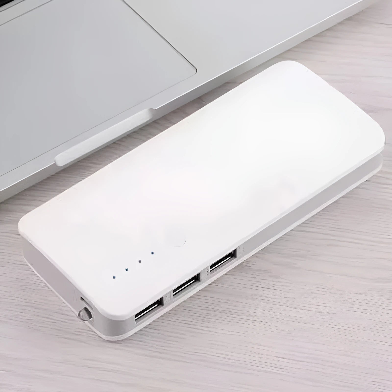 Gift large capacity universal mobile power bank with USB and LED flashlight in blue plastic casing