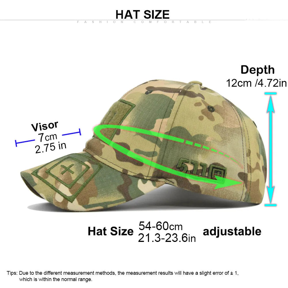 Cotton baseball cap with wide brim and adjustable back, displayed on a neutral background