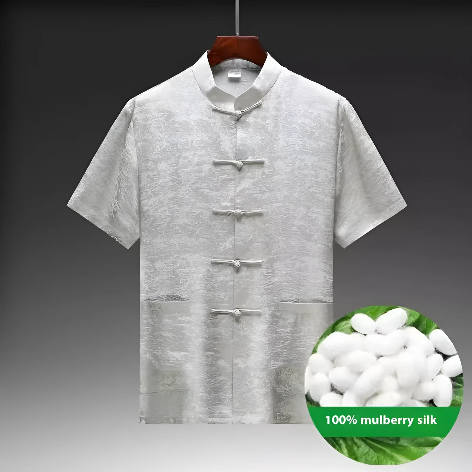 Traditional Chinese-style mulberry silk Tang suit for men in light green.