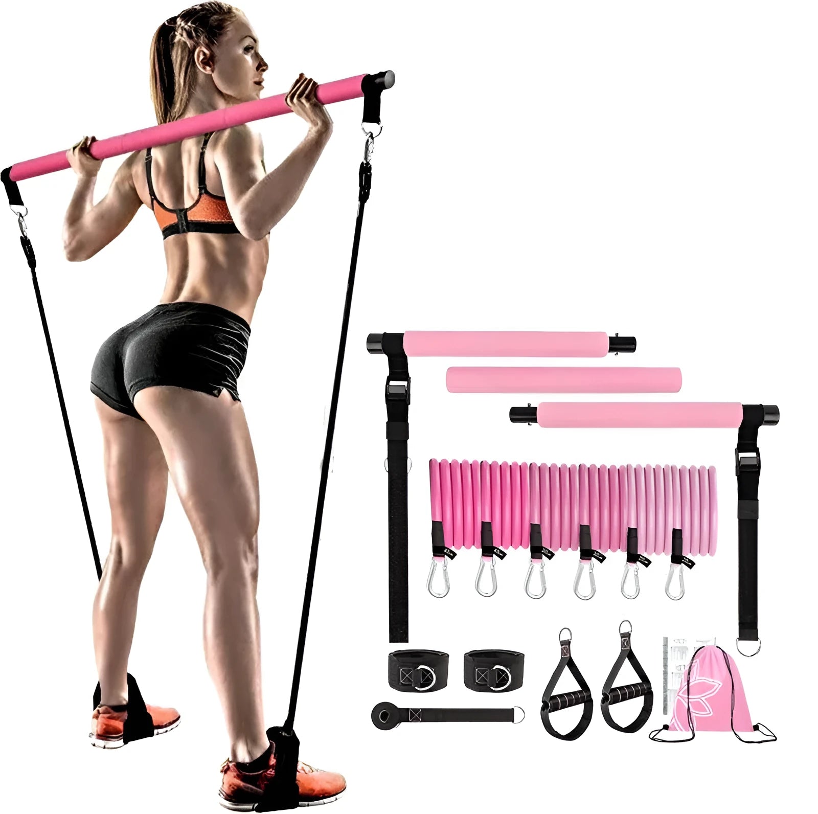Women's fitness stick 11-piece set with TPE adjustable poles in pink purple black colours