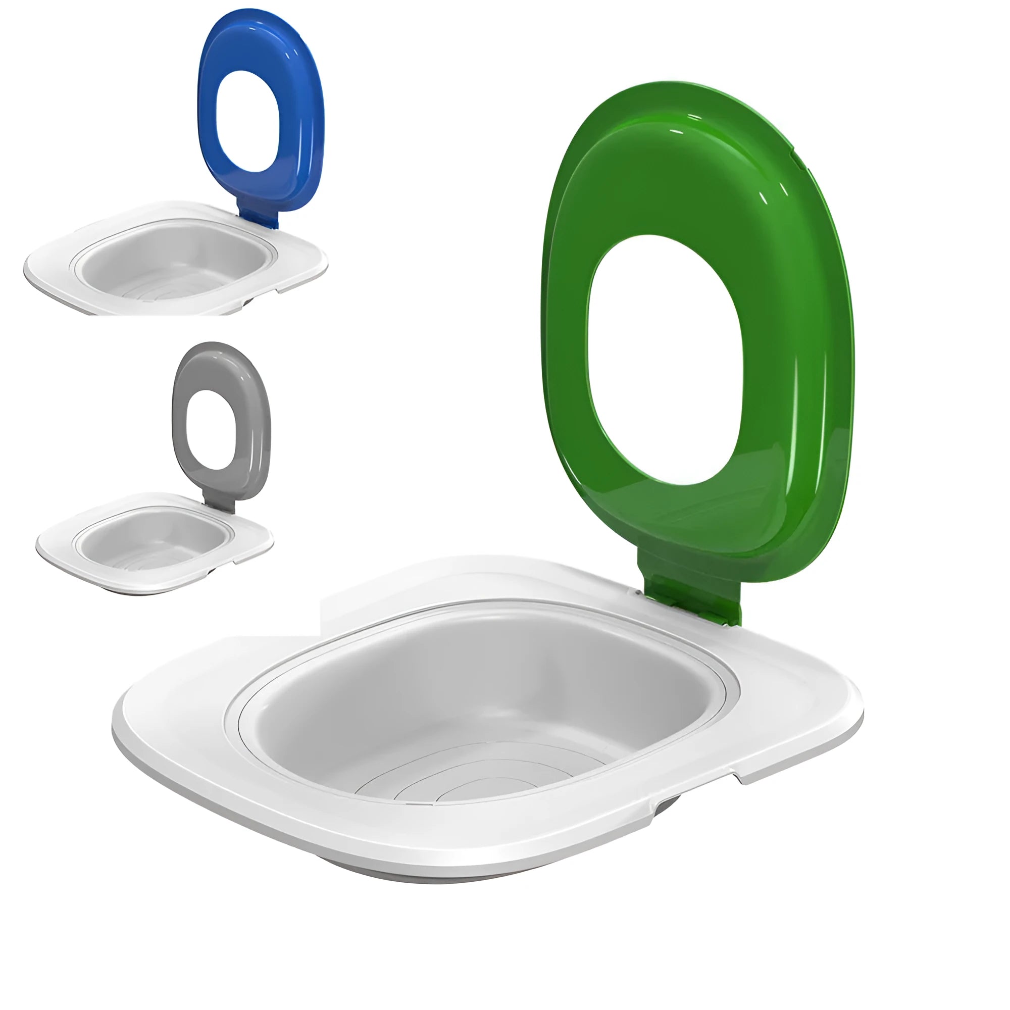 Fifth generation cat toilet with trainer tray and mat in grey, green or blue colours