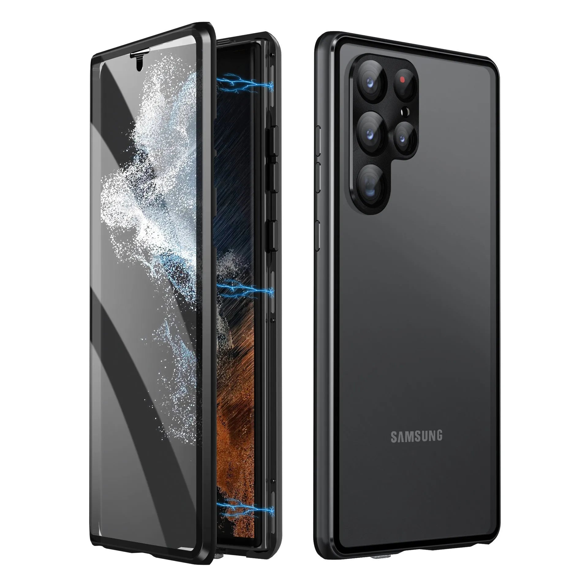 Samsung S24 Ultra magnetic mirror phone case in multiple colours showing metal construction and mirror element