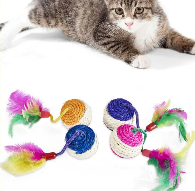 Paper sisal ball cat toy 20x4.5cm on neutral background for pet play