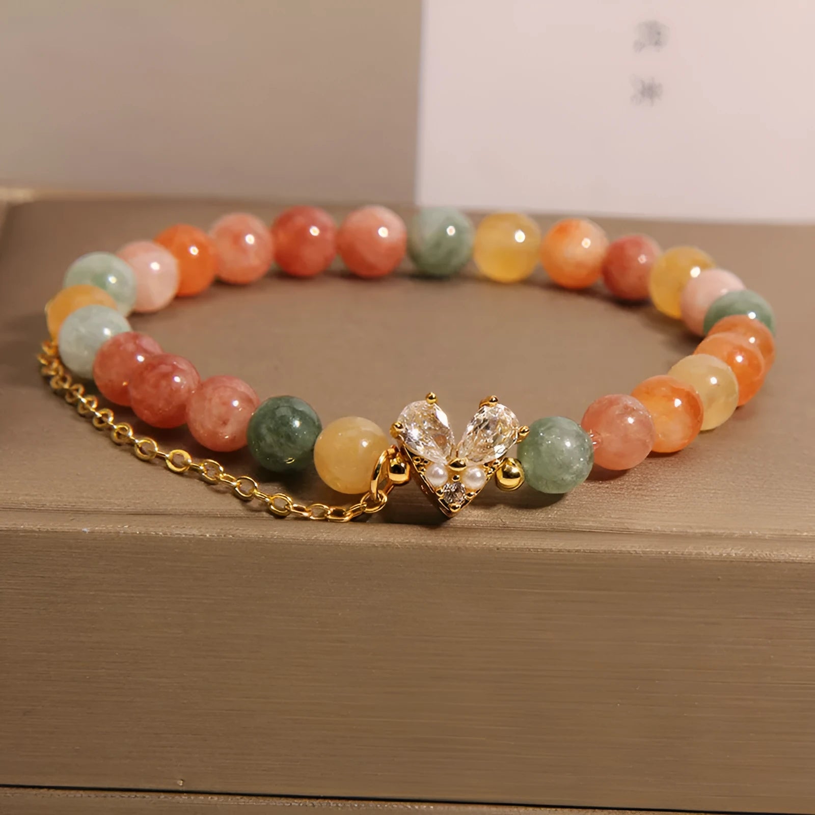Women's Fu Lu Shou crystal bracelet with a cartoon-style V-shaped zircon charm.