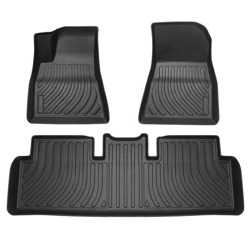 Tesla car floor mats with rubber construction and TPE footrest sections for Model 3, Y, S, X