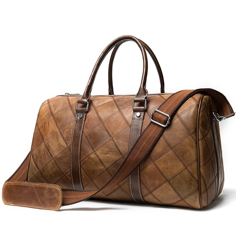 Genuine leather vintage men's duffel bag in coffee colour with top layer cowhide and single strap