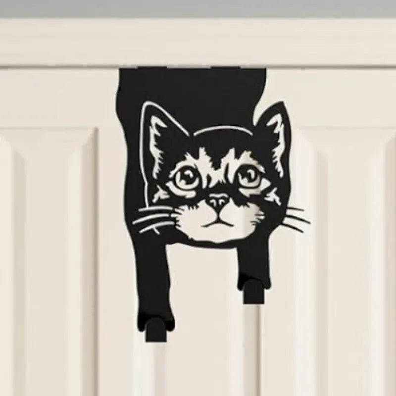 Black cat silhouette wall hook with adhesive backing for no-drill mounting