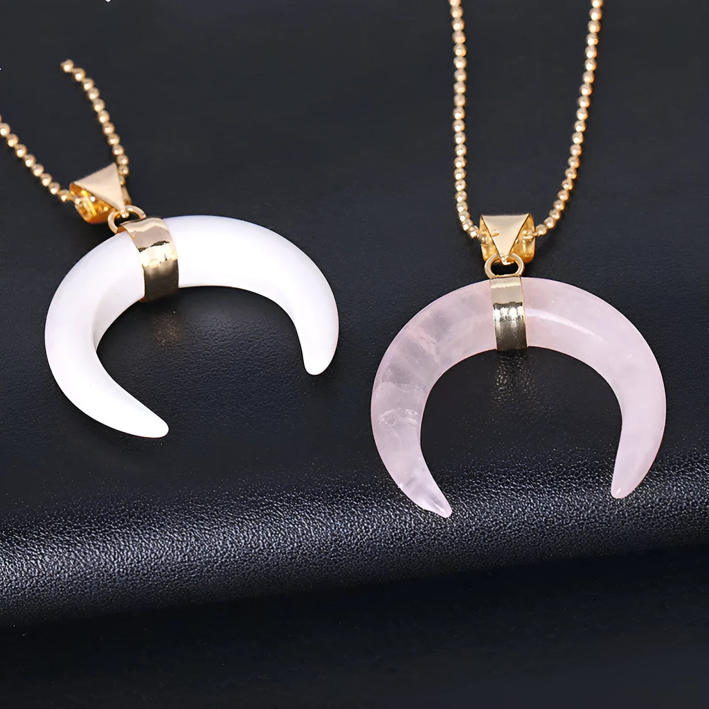 Natural stone moon pendant necklace with 45cm chain, pendant measures 4.3 x 3.3 x 1cm