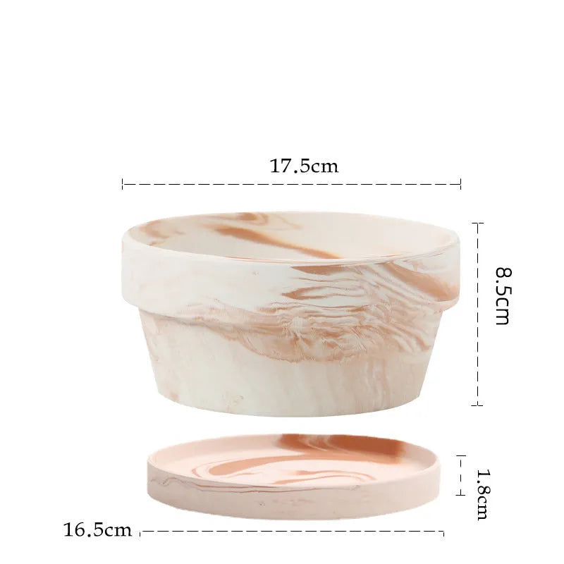 Gradient macchiato red and white pottery flowerpot on desktop with green plant, sizes 10cm to 30cm