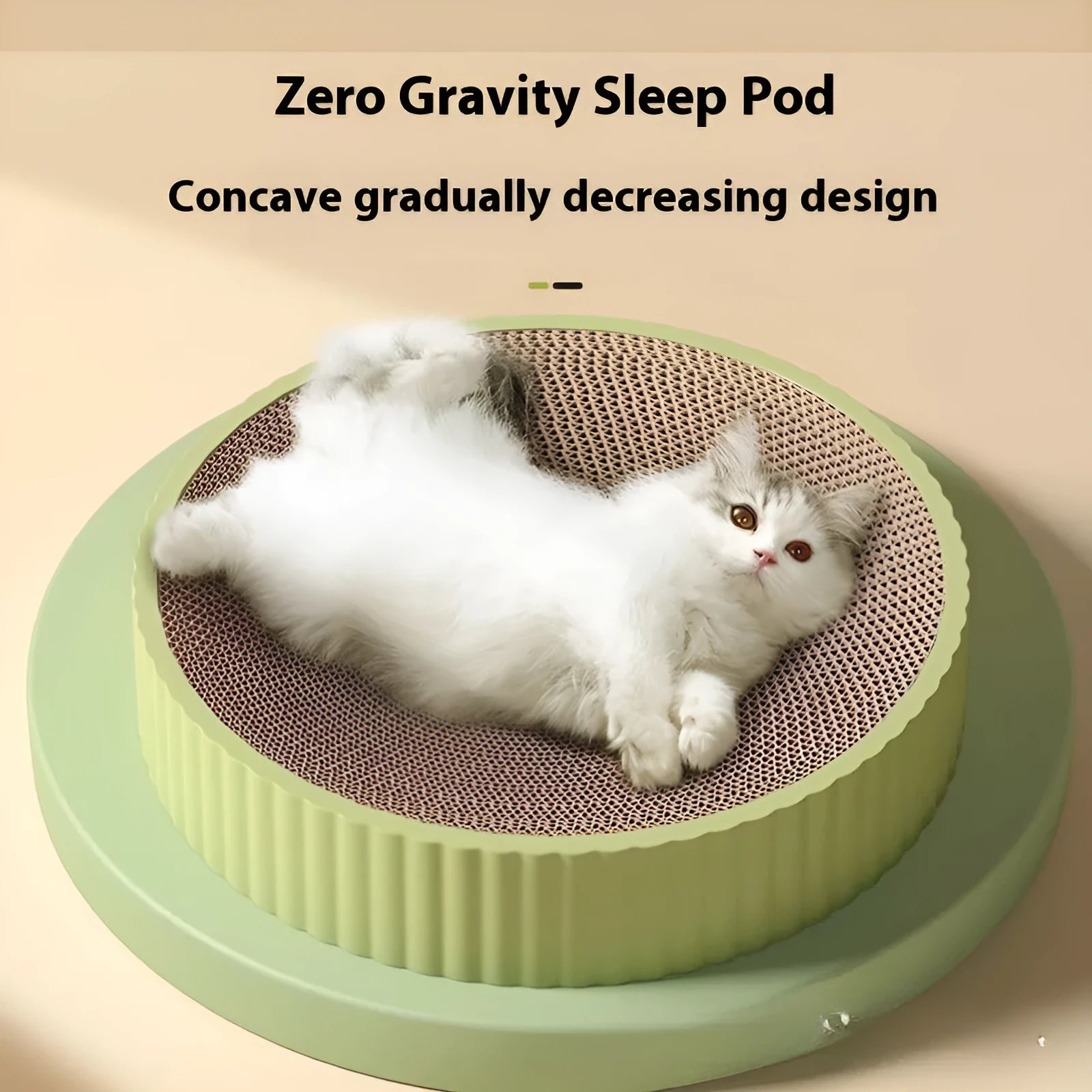 Round green cat scratching board nest with corrugated paper centre, 55 cm diameter